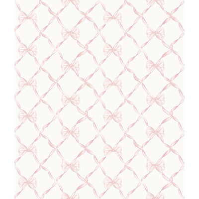 Baby Bow Light Pink Ribbon Trellis Wallpaper