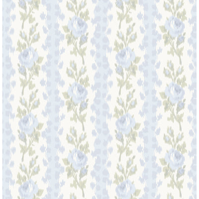 Blooming Heirloom Light Blue Rose Stripe Wallpaper
