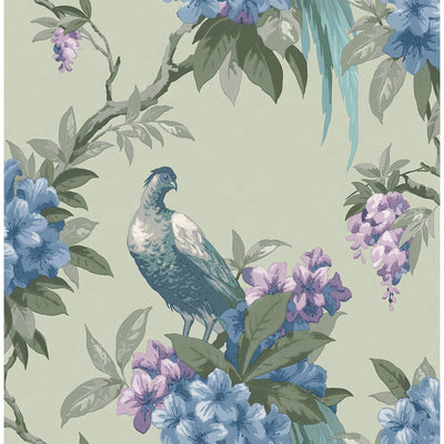Golden Pheasant Sage Floral Wallpaper
