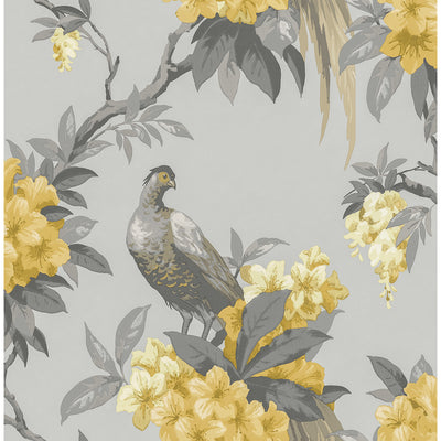 Golden Pheasant Grey Floral Wallpaper