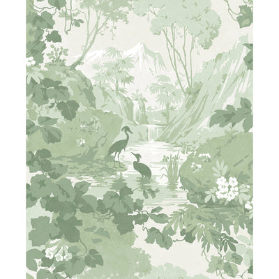 Eden Sage Crane Lagoon Wallpaper M1679