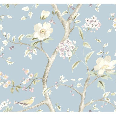 Southport Floral Trail Blue Background by Lillian August Wallpaper