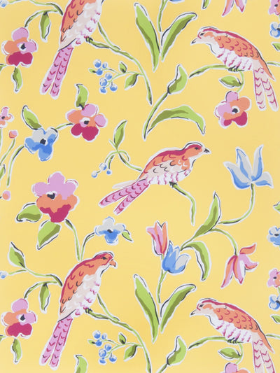 Peregrine Maize Wallpaper by Dana Gibson  Beautiful Floral and Bird Yellow Wallpaper