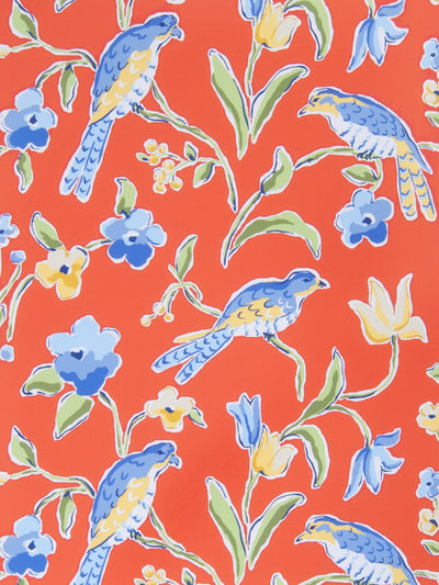 Peregrine Persimmon Wallpaper by Dana Gibson  Beautiful Floral and Bird in Persimmon Red
