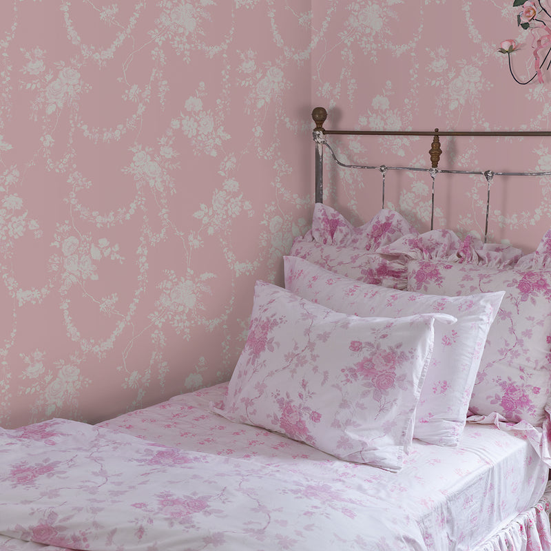 Chandelier Gates Pink Floral Drape Wallpaper