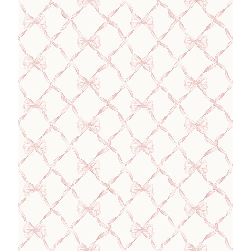 Baby Bow Light Pink Ribbon Trellis Wallpaper