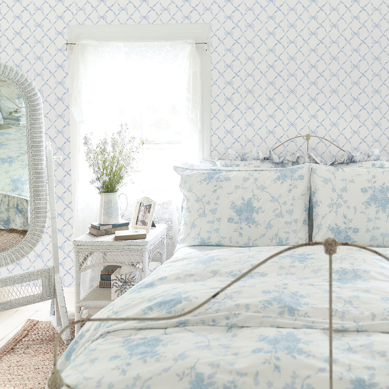 Baby Bow Light Blue Ribbon Trellis Wallpaper Loveshackfancy