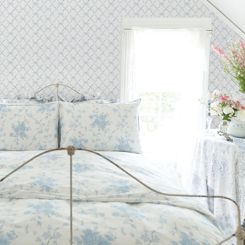Baby Bow Light Blue Ribbon Trellis Wallpaper Loveshackfancy
