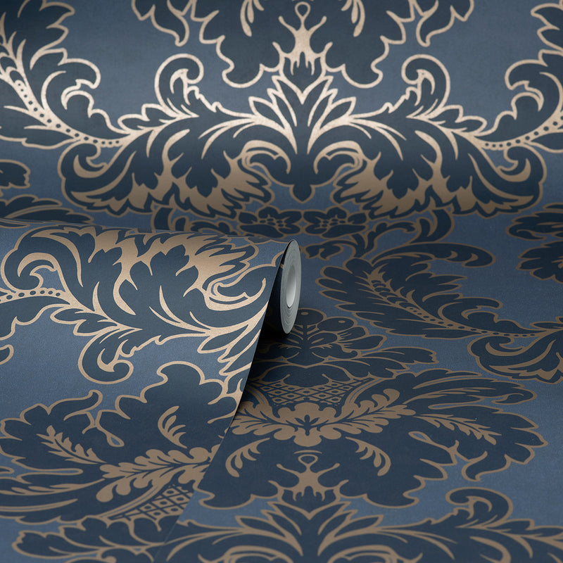 Windsor Blue Damask Wallpaper
