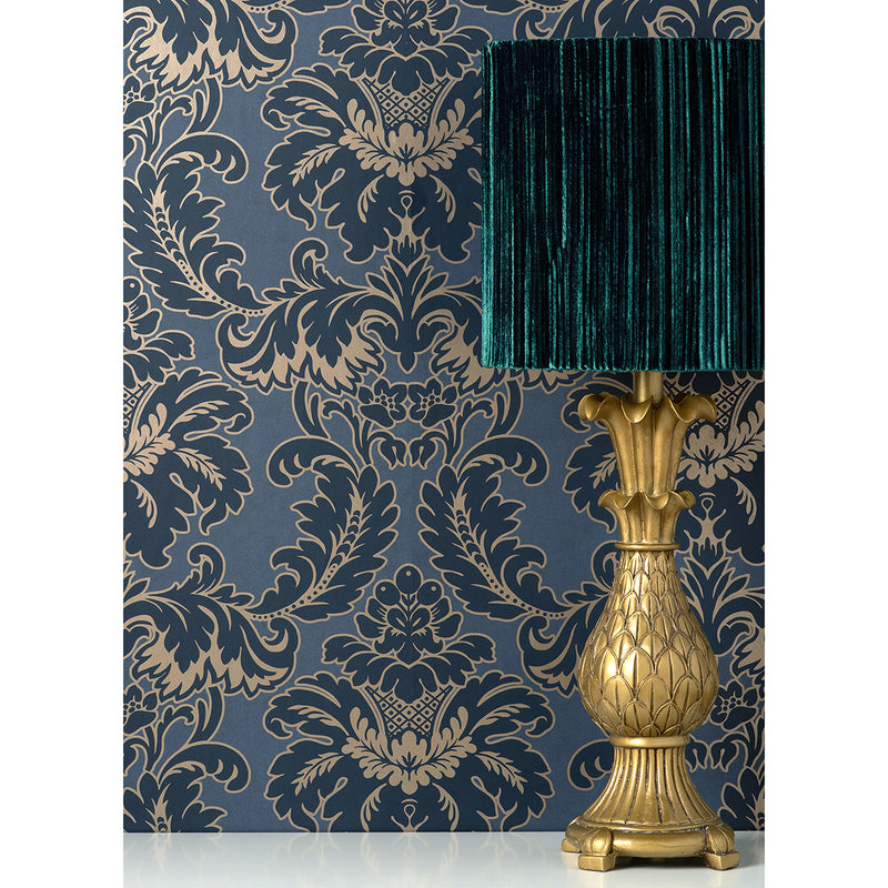 Windsor Blue Damask Wallpaper