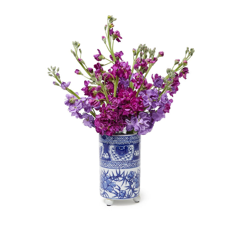 Blue and White Pavilion 3 Pc Hand-Painted Floral Arranger Set