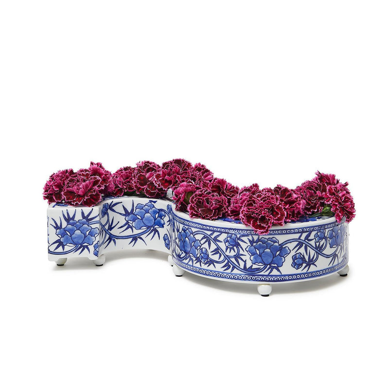 Blue and White Pavilion 3 Pc Hand-Painted Floral Arranger Set