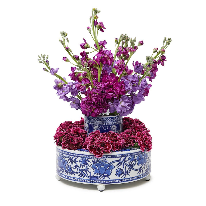 Blue and White Pavilion 3 Pc Hand-Painted Floral Arranger Set