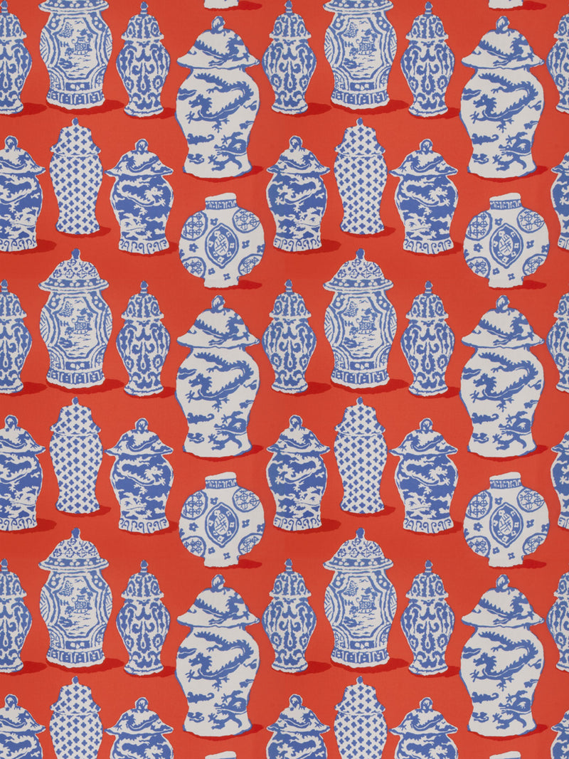 Canton Persimmon Blue Fabric by Dana Gibson